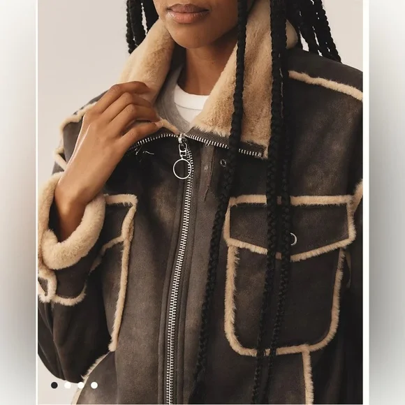 🌟NWT🌟NVLT Shearling Biker Jacket Brown - Picture 2 of 9